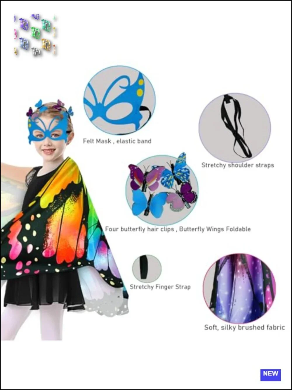 Kids Fairy Butterfly Wings Costume Dress Up Halloween Toddler Cosplay